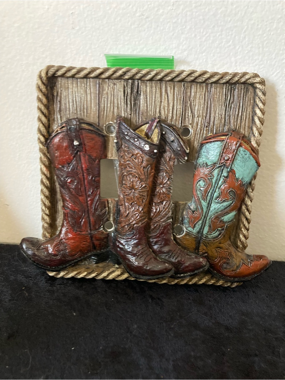 Rustic Cowboy Boots Double Toggle Wall Switch Plate - Brown Turquoise